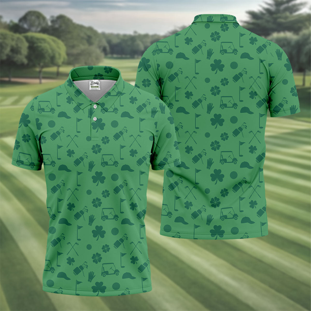 Dark Green Golf Items Seamless Pattern St. Patrick’s Day Shamrock Golf Shirt, Golf Shirts For Men