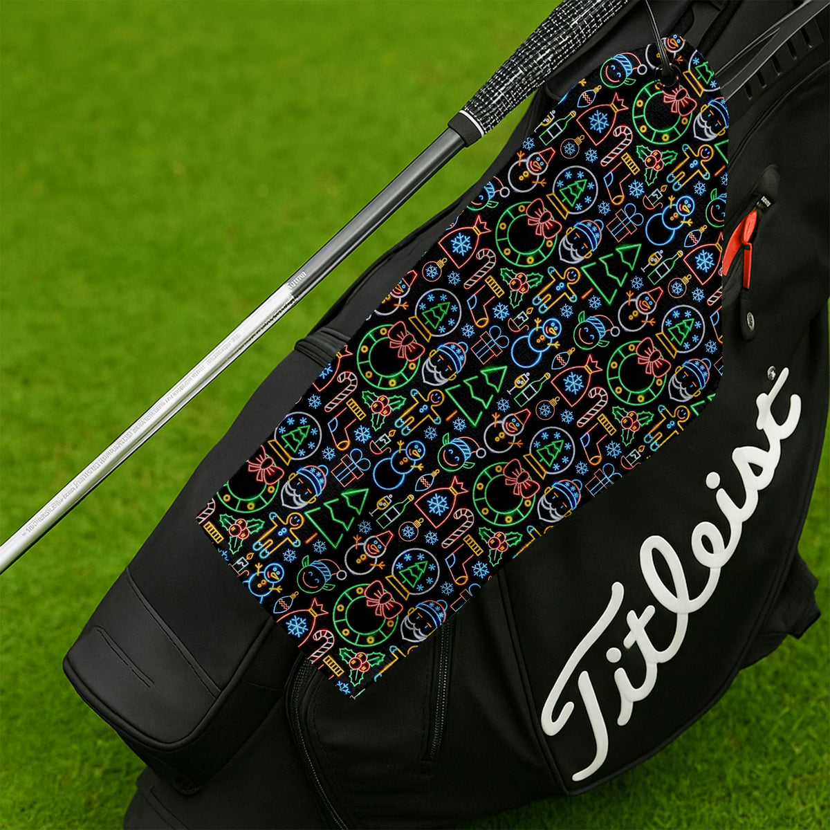 Neon Christmas Retro Style Golf Towels, Christmas Golf Gift, Gifts For Golf Lovers
