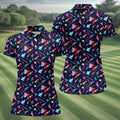 Retro Memphis Geometric Pattern Golf Polo Shirt, Women's Golf Tops, Golf Polo For Women