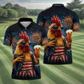 Rooster Beer USA Patriotic Hawaiian Golf Shirt, 250th Anniversary Tropical Vibe Men's Golf Shirt