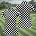Black White Checkerboard Racing Pattern Golf Shirt, Ladies Golf Shirts, Golf Polo For Women, Performance Golf Shirt
