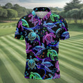 Neon Sea Turtle Ocean Pattern Hawaiian Golf Polo Shirt, Mens Golf Polo, Printed Golf Shirts