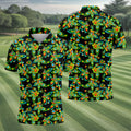 Black Colorful Floral Geometric Pattern Golf Shirt, Men's Golf Shirt, Golf Apparel For Men, Polo Shirts For Men