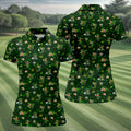 St Patrick's Day Leprechaun Golf Pose Shamrock Golf Shirt, Fun Women's Golf Shirts, Ladies Golf Polos