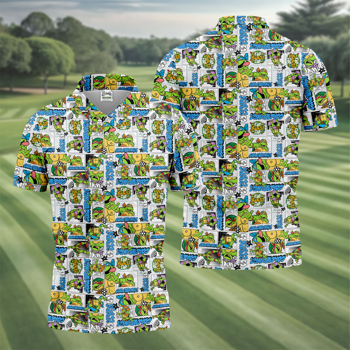 Funny Ninja Turtle Comic Hawaiian Golf Shirt, Mens Golf Polo, Golf Apparel For Men