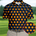 3D Effect Circular Pattern Orange Golf Shirt, Cool Golf Outfit, Men's Funny Golf Shirts, Polo Shirts For Men