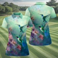 Hummingbird And Floral Garden Polo Shirt, Womens Golf Tops, Golf Shirts For Women