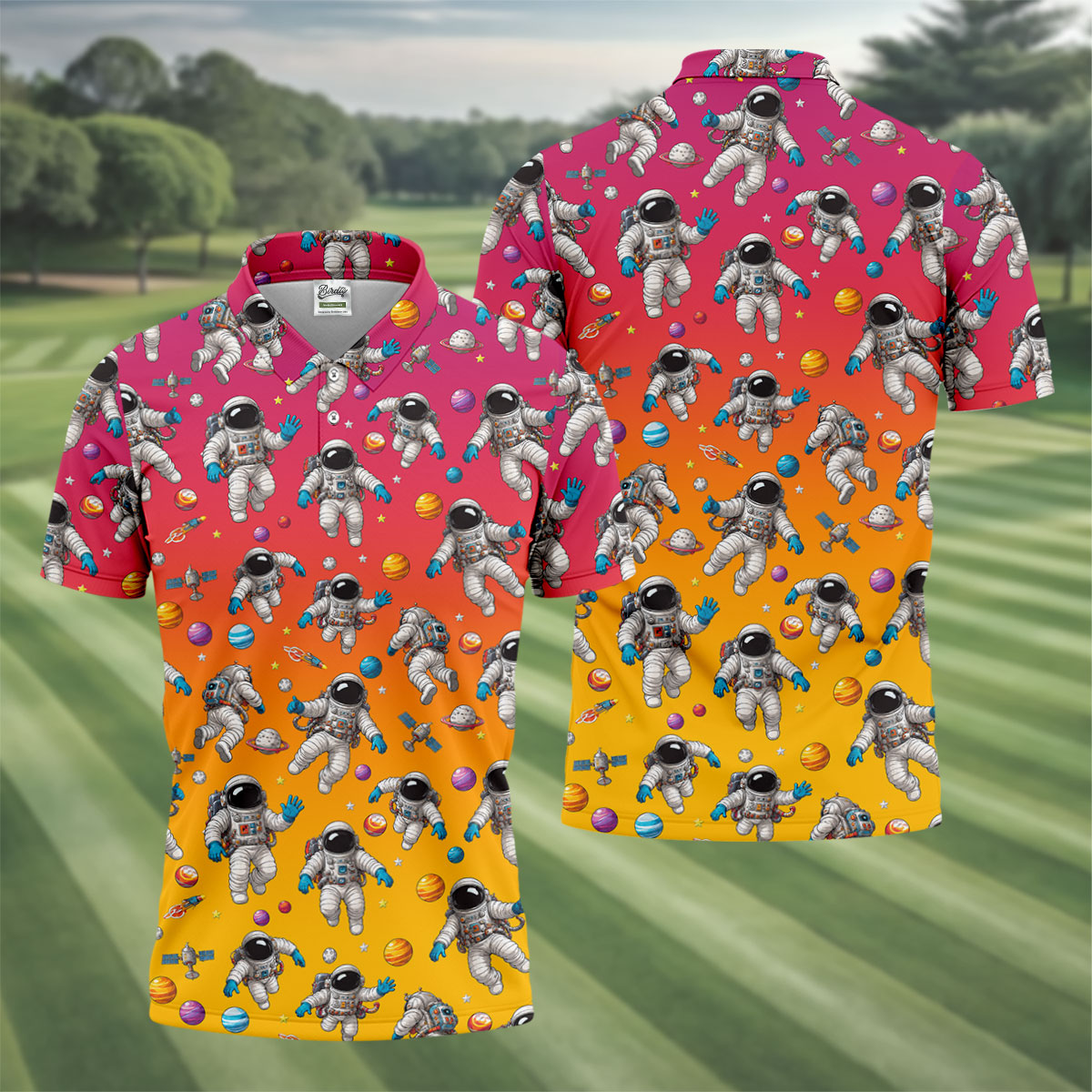 Space Astronaut Hawaiian Golf Shirt, Men's Golf Shirt, Polo Shirts For Men