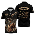 I Like Golf And Cigars And Maybe 3 People Custom Funny Skull Golf Polo Shirt, Dad Golf Gift