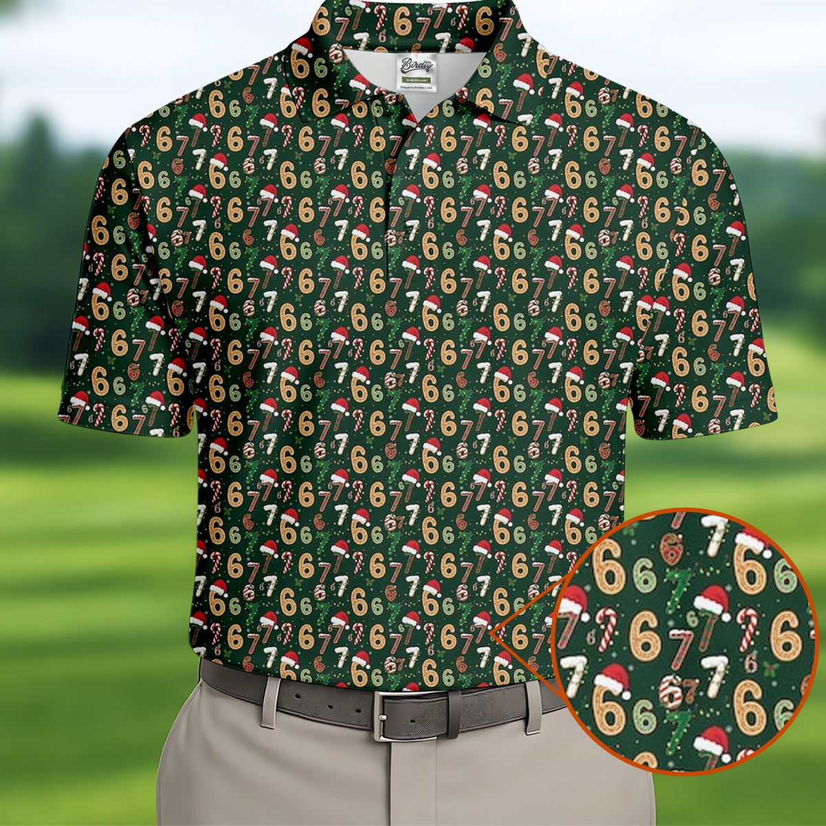 Six Seven Funny Christmas Green Golf Tops For Men, Christmas Golf Shirt, Men Golf Apparel