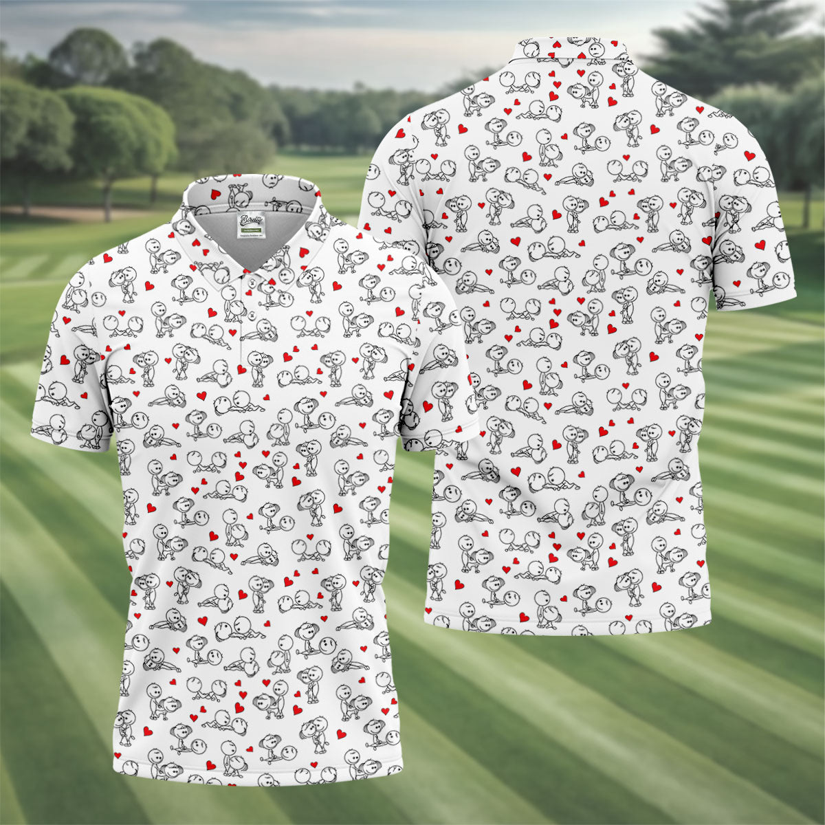 Naughty Position Stick Figure Couple White Golf Shirt, Golfer Valentines Gift, Fun Golf Shirts For Men