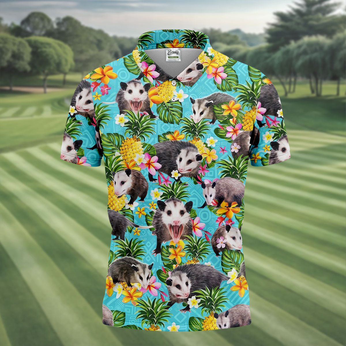Funny Opossums Among Pineapples Hawaiian Golf Polo, Golf Tops For Men, Golfing Apparel