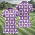 Pancreatic Cancer Purple And White Argyle Pattern Ladies Golf Shirts, Cancer Awareness Shirt