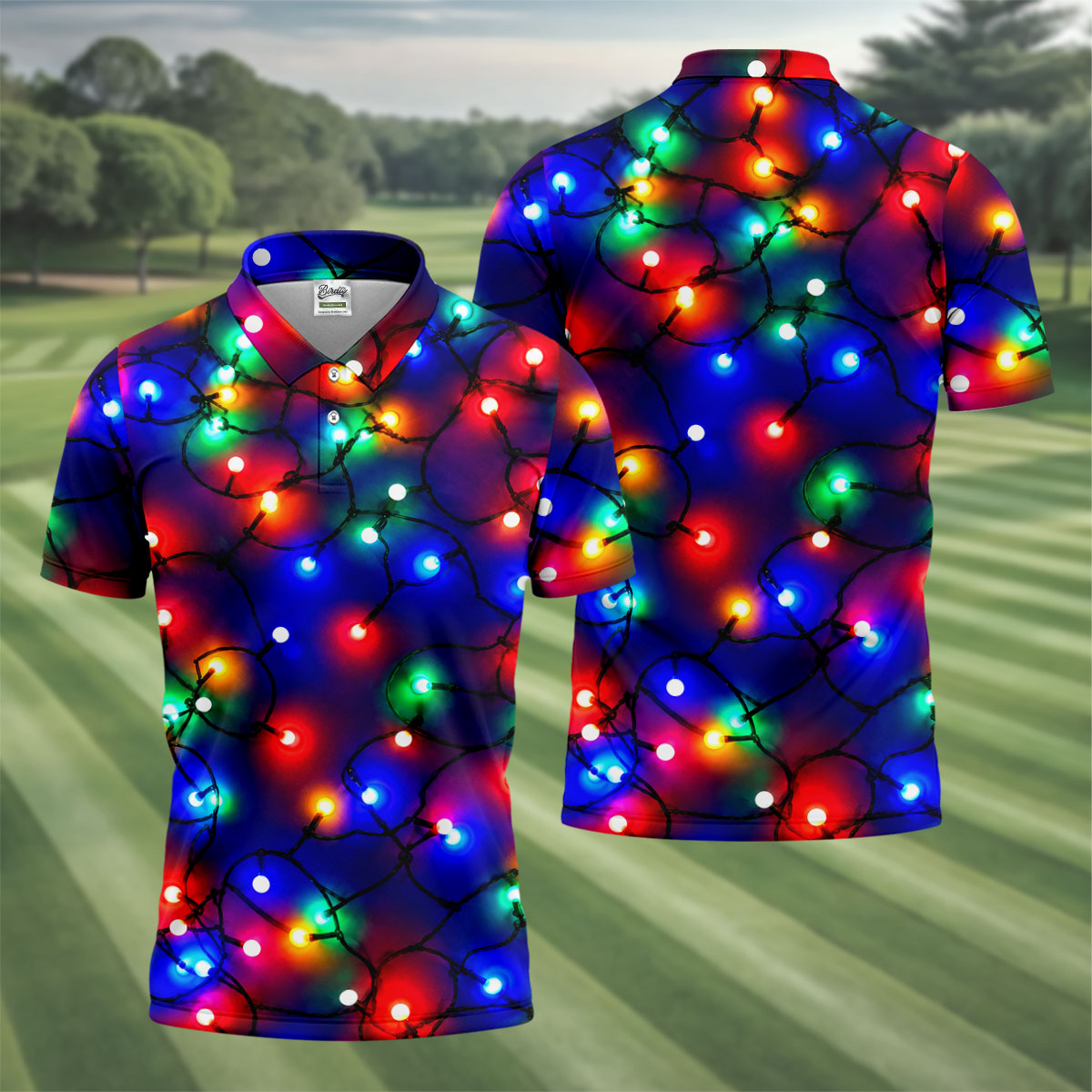 Christmas Lights Pattern Christmas Golf Shirt, Golf Shirts For Men, Mens Golf Apparel