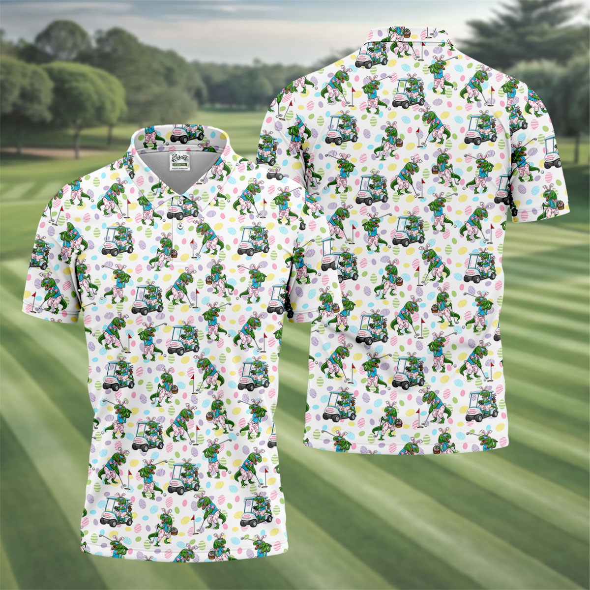 T-Rex Bunny Colorful Easter Egg Men's Funny Golf Shirts, Golf Shirts For Men, Polo Shirts For Men