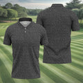 Black Text Pattern Golf Polo Shirt, Golf Shirts For Men, Printed Golf Shirts