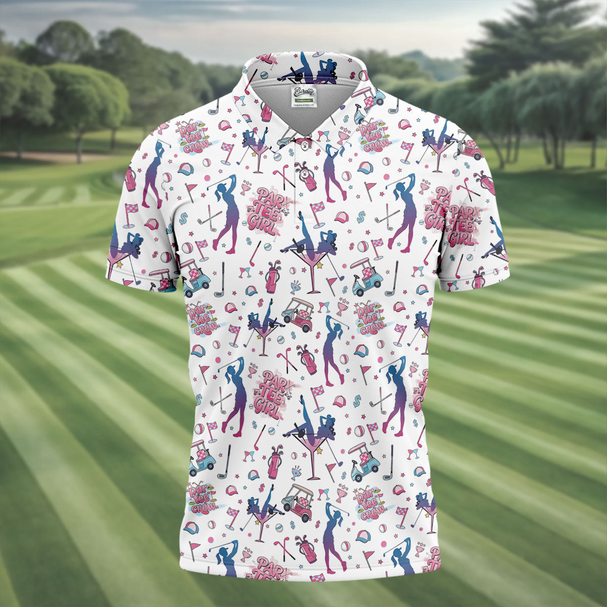 Funny Par Tee Girl Golfer Pattern Golf Polo Shirt, Polo Shirts For Men, Mens Golf Apparel
