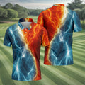 Lightning Fire And Ice Split Golf Polo Shirt, Golf Shirts For Men, Mens Golf Polo