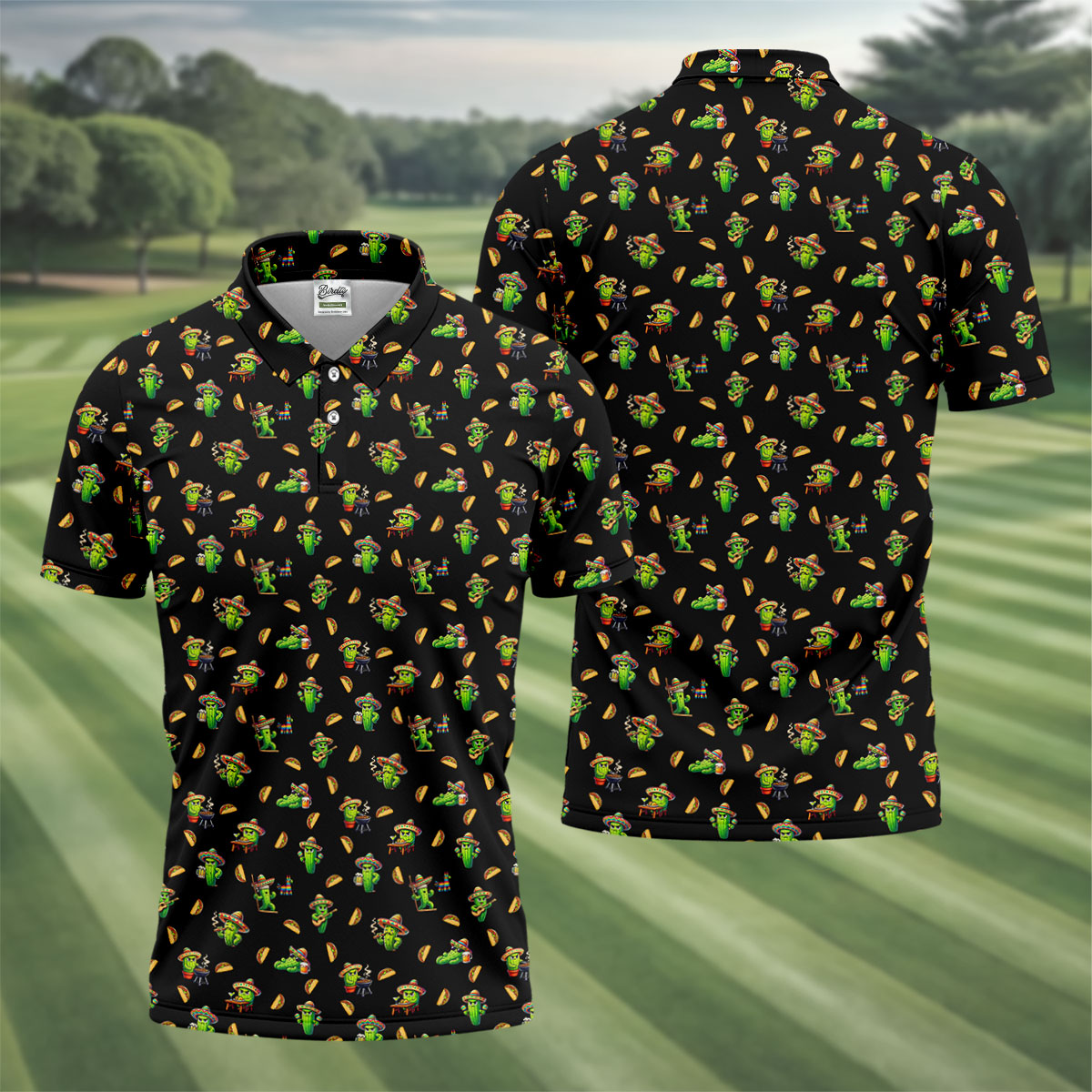 Mexican Mustach Funny Cactus Cinco De Mayo Celebration Fiesta Themed Golf Shirts For Men