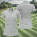 Beige Text Pattern Golf Polo Shirt, Women’s Golf Polo, Printed Golf Shirt