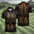 Burning Skeleton Rib Cage Halloween Polo Shirt, Mens Polo Shirts, Golf Apparel For Men