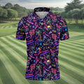 Tropical Theme Neon Pattern Black Golf Shirt, Men's Funny Golf Shirts, Polo Shirts For Men