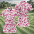 Breast Cancer Pink Ribbon Floral Golf Shirt, Cancer Awareness Shirt, Ladies Golf Polos, Golfing Apparel