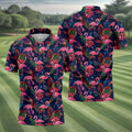 Dark Tropical Pink Flamingo Pattern Golf Shirt, Mens Polo Shirts, Hawaiian Golf Shirt, Printed Golf Shirts