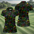 Black Neon Paint Splatter Golf Shirt, Women's Golf Tops, Performance Golf Shirt