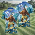 Surfing Bigfoot Riding Ocean Waves Design Hawaiian Golf Polo, Golf Tops For Men, Golfing Apparel