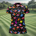 Dinosaur Lover Colorful Golf Shirt, Ladies Golf Shirts, Women's Golf Tops