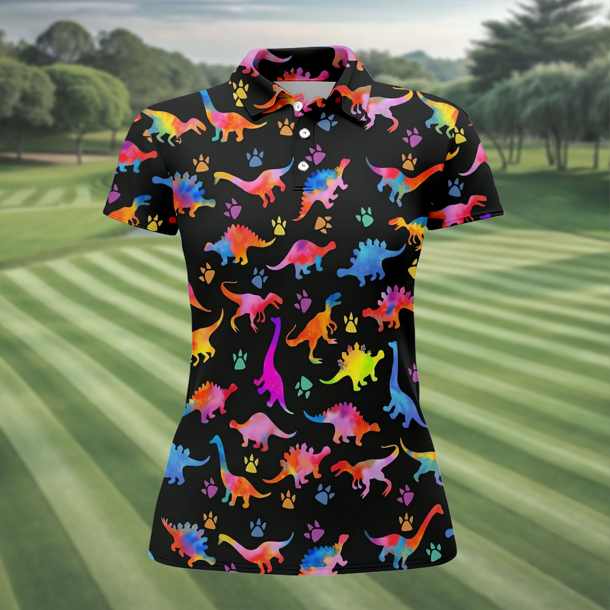 Dinosaur Lover Colorful Golf Shirt, Ladies Golf Shirts, Women's Golf Tops