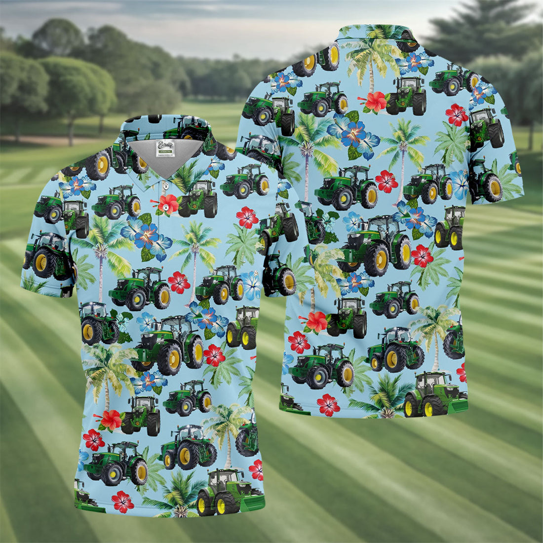 Vintage Tractor Palm Tree Design Hawaiian Golf Shirt, Golf Shirts For Men, Polo Shirts For Men