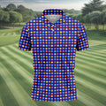 Funny Peach Emoji Pattern Golf Polo Shirt, Men's Golf Polo Shirt, Novelty Golf Shirts For Men