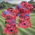 Pink Bigfoot Aloha Beach Vacation Golf Shirt, Golf Polo For Women, Printed Golf Shirt