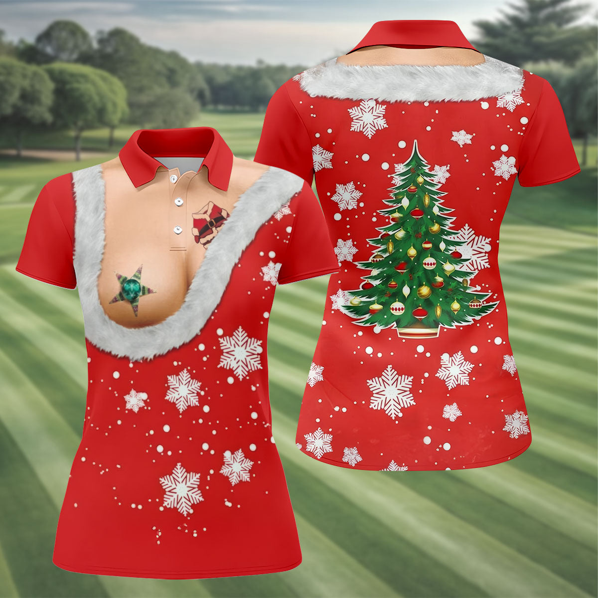 Funny Santa Costume Snowflake Christmas Golf Shirt, Women's Golf Tops, Printed Golf Shirt