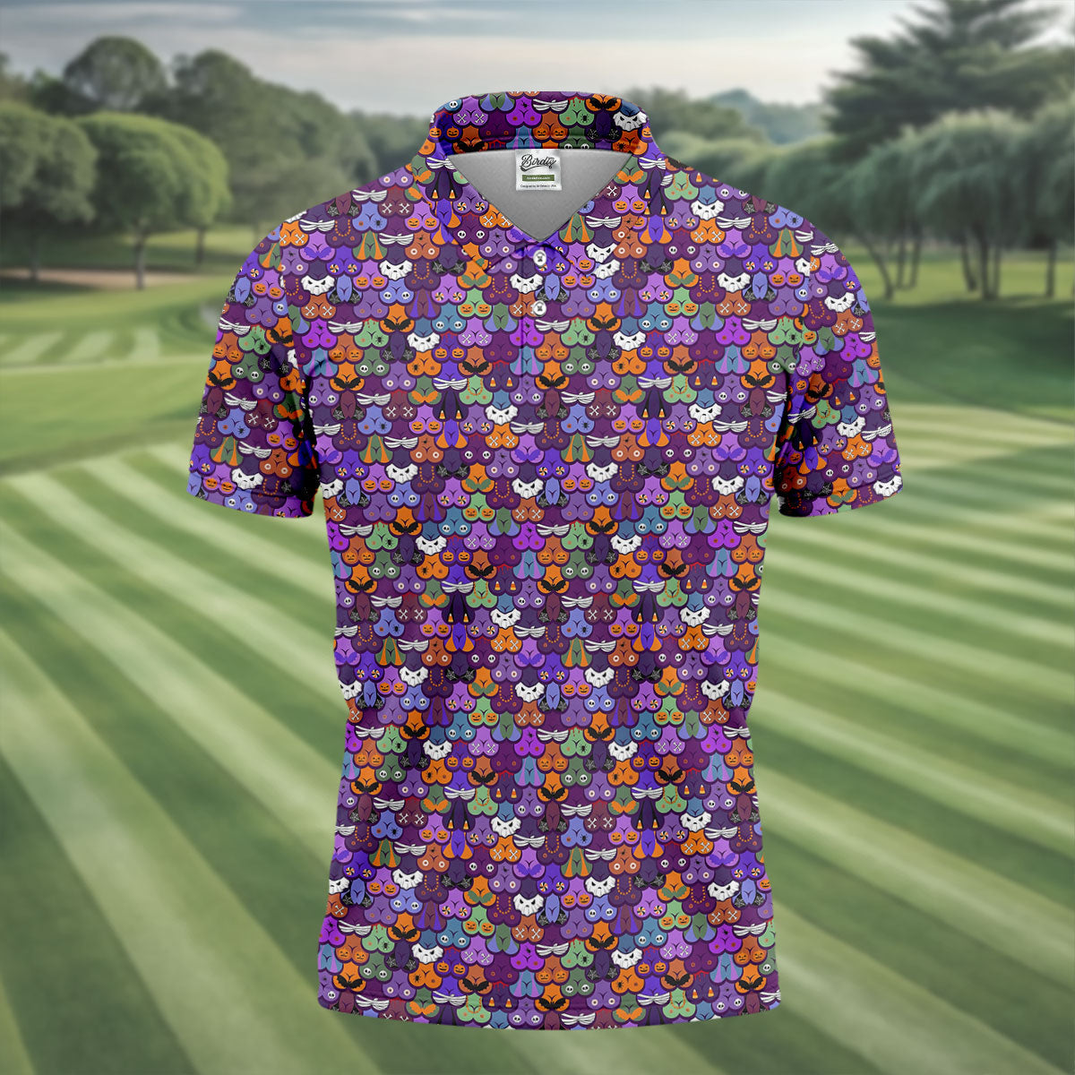 Cute Halloween Icon Pattern Golf Polo Shirt, Mens Golf Shirts, Hawaiian Golf Shirt