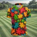 Vibrant Maple Leaf Autumn Forest Hawaiian Golf Polo, Golf Tops For Men, Golfing Apparel