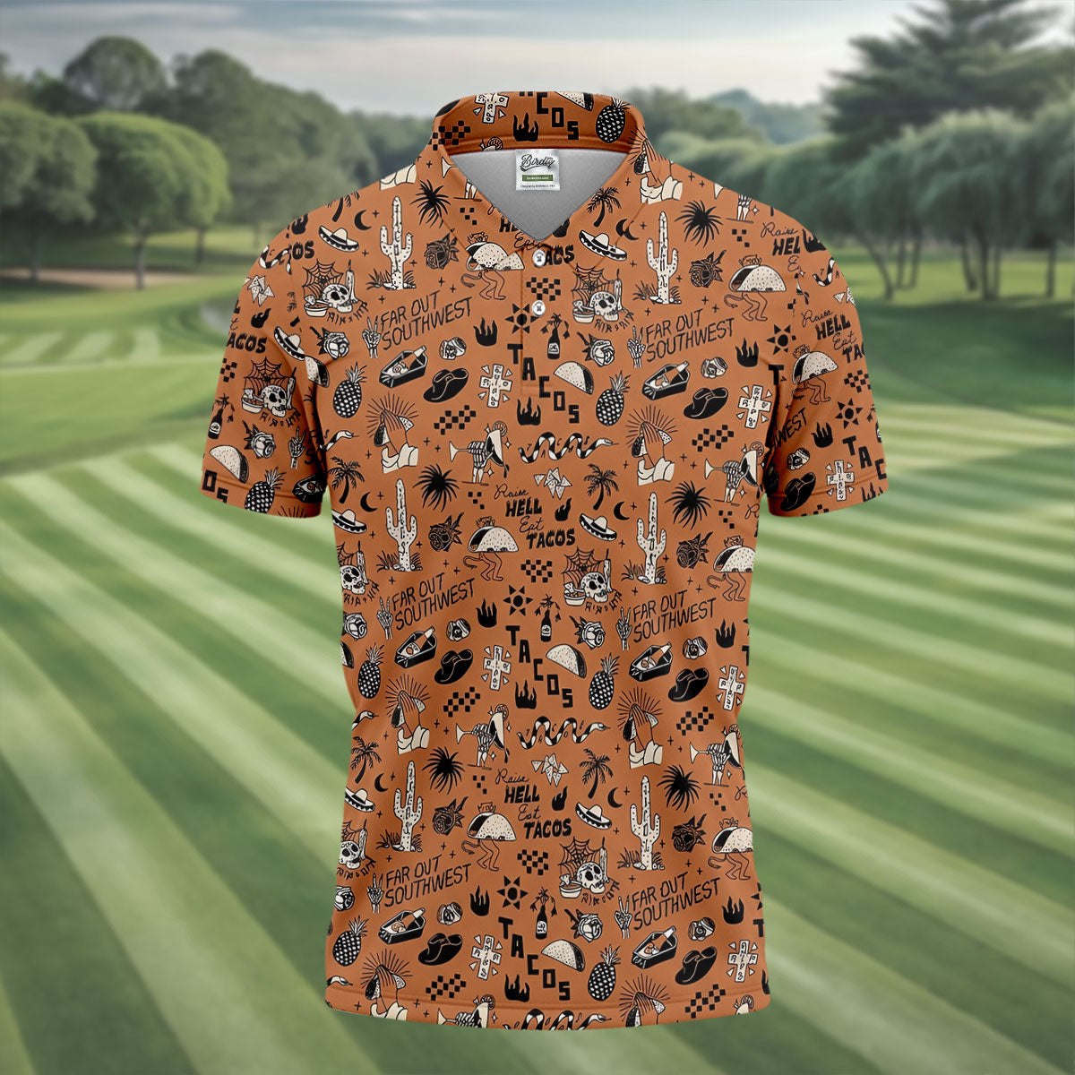 Southwest Desert Taco Skull Pattern Hawaiian Golf Shirt, Golf Tops For Women, Performance Golf Shirt