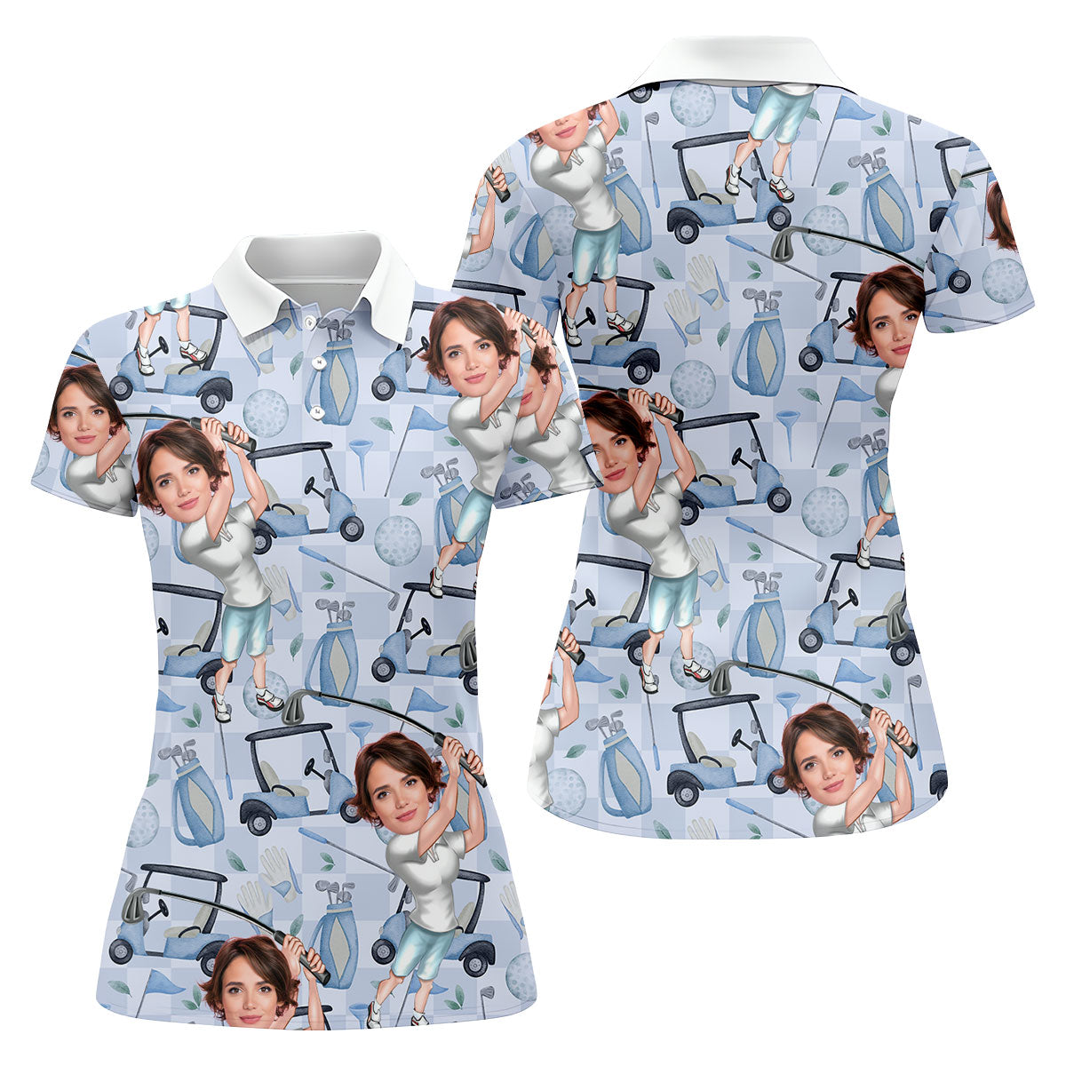 Custom Photo Funny Golf Polo Shirts With Faces, Hilarious Golf Shirts For Dad