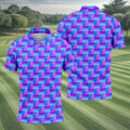 Purple Blue Gradient Checkered Pattern Golf Shirt, Mens Golf Polo, Printed Golf Shirts, Golf Polo Shirts For Men