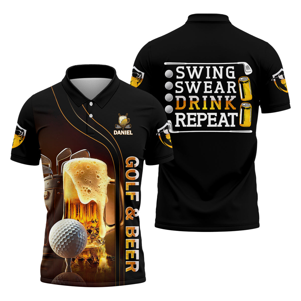 Swing Swear Drink Repeat Funny Golf Polo Shirt, Mens Golf Gift, Golf Lover Gift