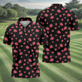 Strawberry Slice Black Golf Shirt, Men's Golf Shirt, Hawaiian Golf Shirt, Golf Shirts For Men
