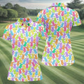 Pastel Easter Peeps Daisy Pattern Women Golf Top, Cute Golf Outfit, Ladies Golf Shirts