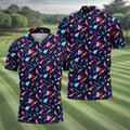 Retro Memphis Geometric Pattern Golf Polo Shirt, Men's Golf Polo, Golf Polo Shirts For Men