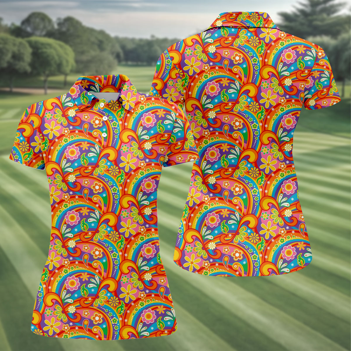 Rainbow Floral LGBT Support Hawaiian Golf Shirt, Retro Golf Shirt, Women's Golf Tops