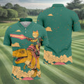 Laser Cat Dinosaur Golf Shirt, Retro Sci Fi T Rex Adventure Pattern, Golf Shirt For Men
