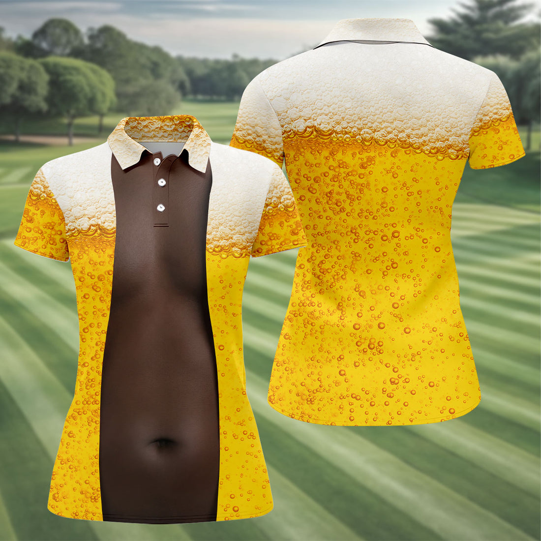 Beer Pint Illusion Pattern Golf Shirt, Women's Golf Shirt, Hawaiian Golf Shirt, Golf Polo For Women