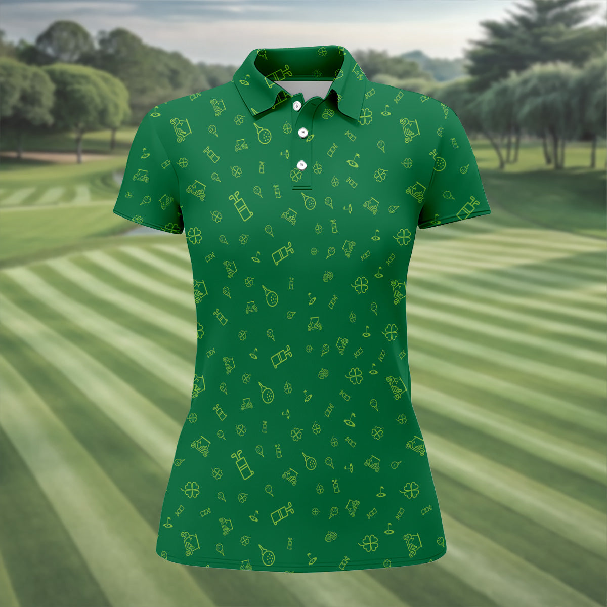 Golf And Beer Lucky Four Leaf Clover St Patrick's Day Green Women's Golf Tops, Golf Gift For Ladies