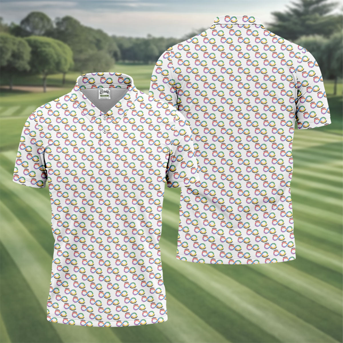 Embrace Neurodiversity Rainbow Infinity Symbol Autism Awareness White Golf Shirt, Golf Shirts For Men